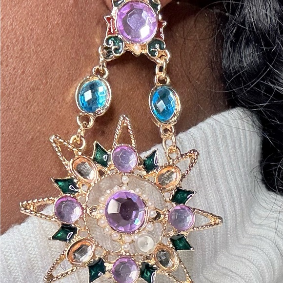 Women Rhinestone Earrings. Sun Crescent Moon Star Charm Asymmetric Earrings Jew - Picture 4 of 6